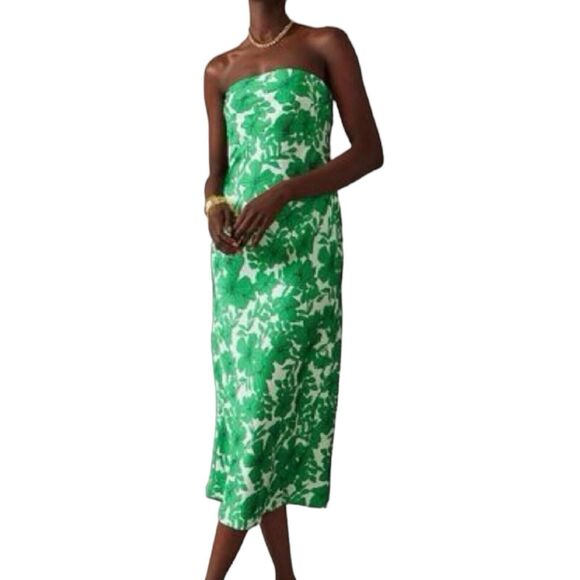 J Crew Collection Dress Women’s 8 Green Strapless Floral‎ Greenhouse Print - Picture 2 of 11